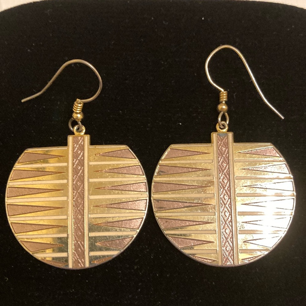 Vintage signed Nuri art deco gold and bronze tone earrings
